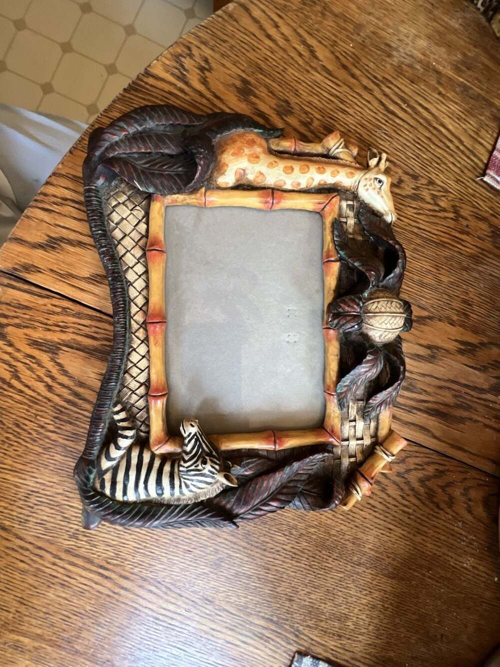 3D Jungle Safari Themed Picture Frame with Giraffe, Zebra, and Bamboo Details